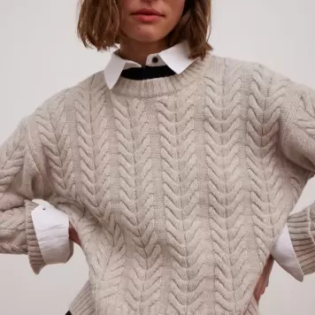 esmé studios - Elida O-neck Knit GOTS, Sand Melange