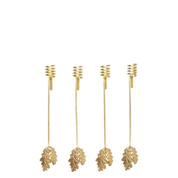 Ferm Living - 4 Lysholdere til juletræet Oak Leaf, Messing