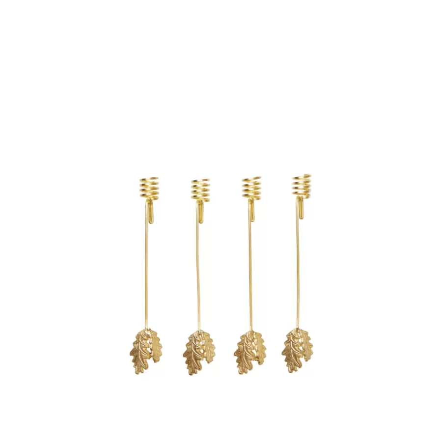 ferm LIVING - 4 Lysholdere til juletræet Oak Leaf, Messing