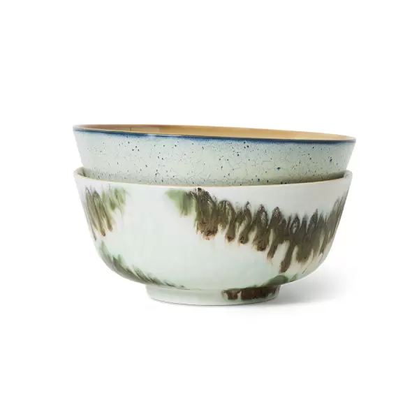 HK living -  70s ceramics: Ramen  skåle, minimalist  (sæt m 2)
