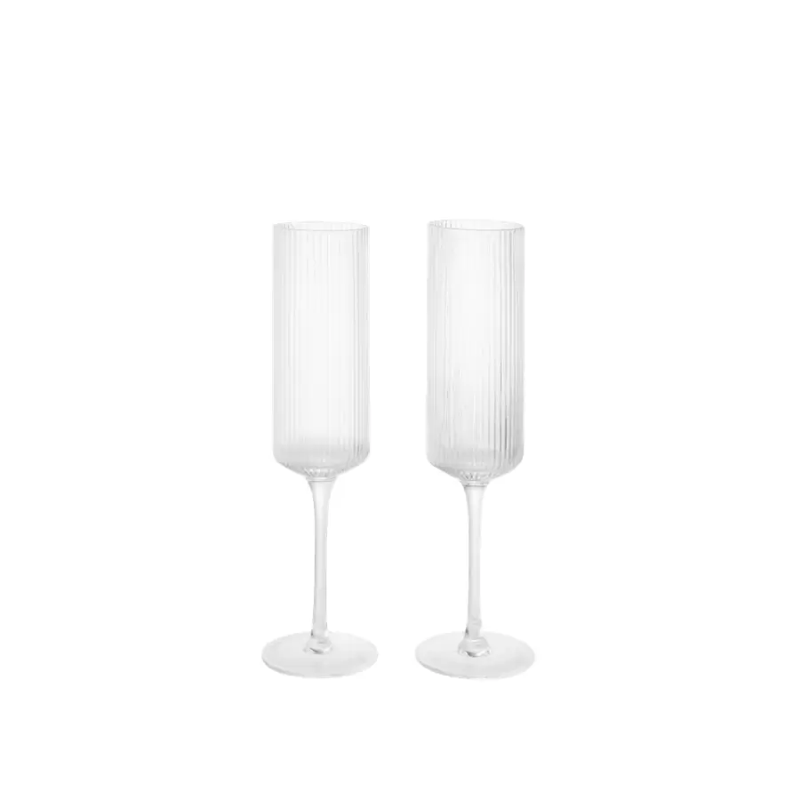ferm LIVING - 2 Champagneglas Ripple, Klar