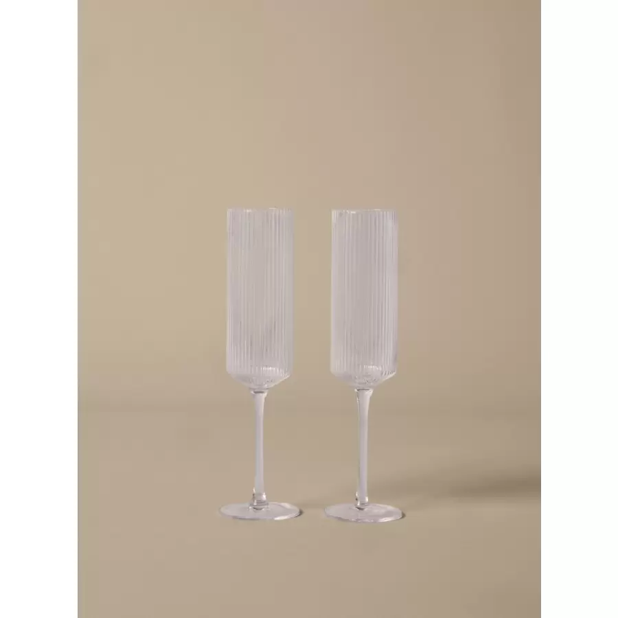 ferm LIVING - Champagne glas Ripple, 2 stk. klart glas