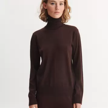 Basic Apparel - Vera Roll Neck, Chokolade, 100% Merinould