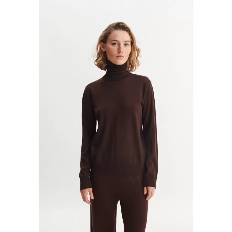 Basic Apparel - Vera Roll Neck, Chokolade, 100% Merinould