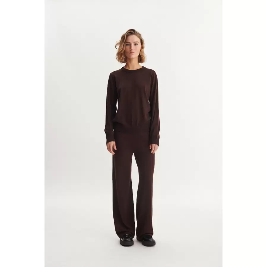 Basic Apparel - Vera wide Pant merino uld, chokolade