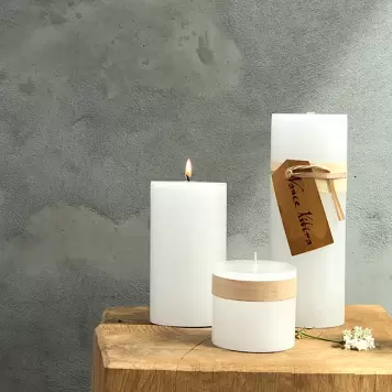 Lübech Living - Timber® bloklys, Snow White Ø:9,5*38 - Hent selv