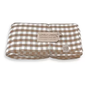 Lovely Linen - Hørdug Misty Square, Almond/Off White 145*380 Lovely Linen - Hørdug Misty Square, Almond/Off White 145*380