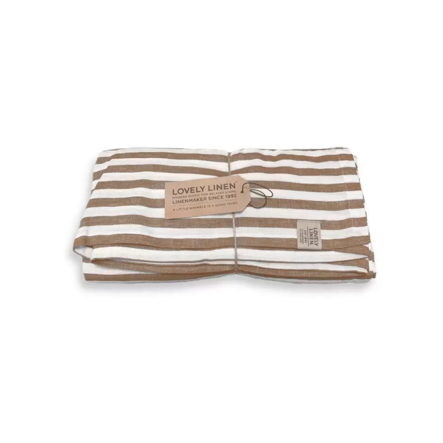 Lovely Linen - Hørdug Misty Stripe, Almond/Off White 145*380