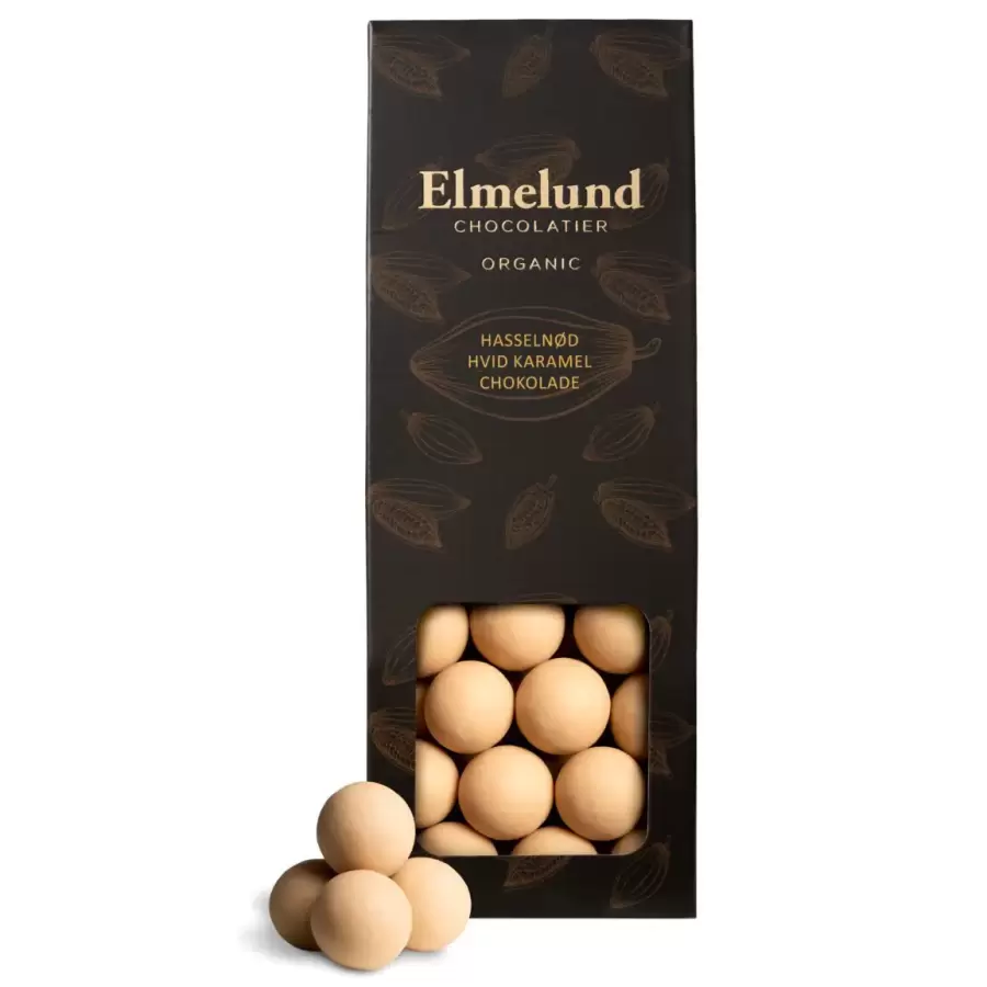 Elmelund - Øko Dragerede Hasselnødder, Hvid karamel