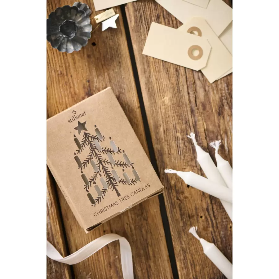 Ib Laursen - Æske m/12 kertelys  stearin juleæske, creme