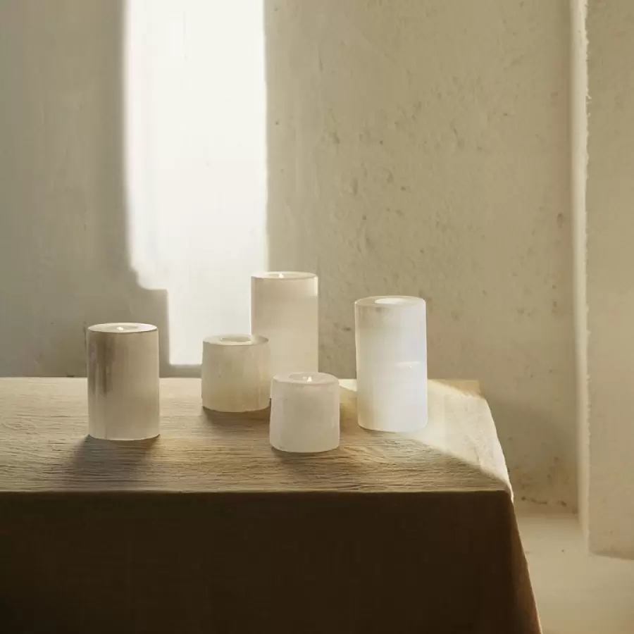 TineK Home - Fyrfadsstage, selenit, D8xH12 cm, hvid