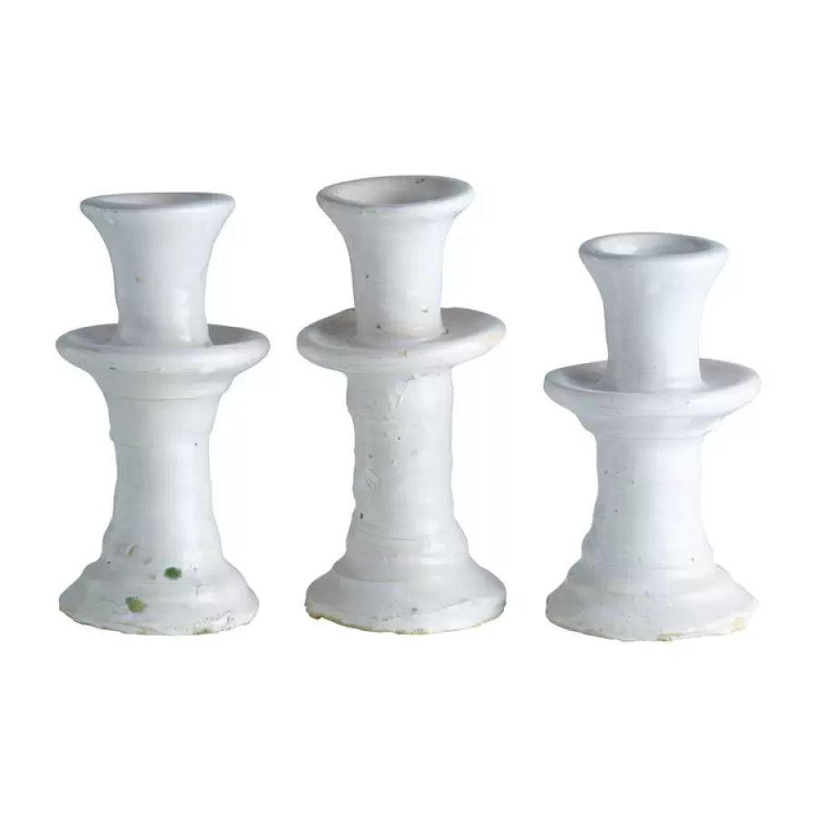 TineK Home -  Lysestage, rustikt håndlavet keramik, H15 cm, hvid - NB 1 stk.