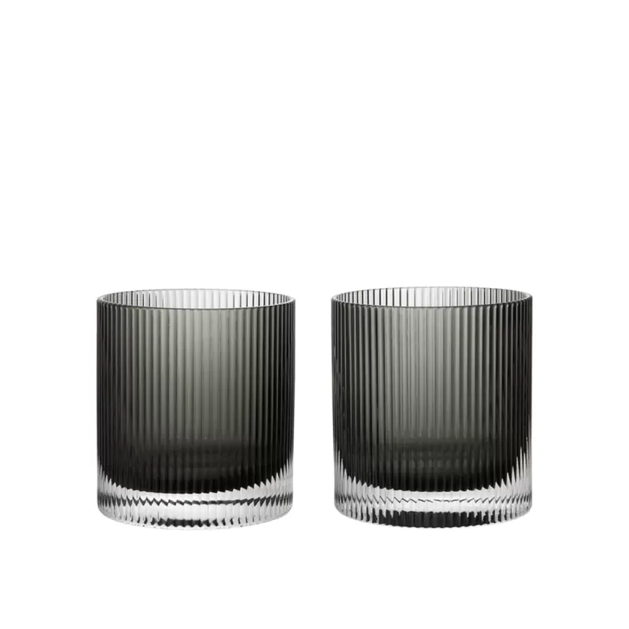 ferm LIVING - 2 stk. Ripple Tumbler Glas, Smoked Grey