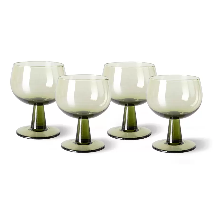 HK living - The emeralds: wine glass low, olive green (set of 4)