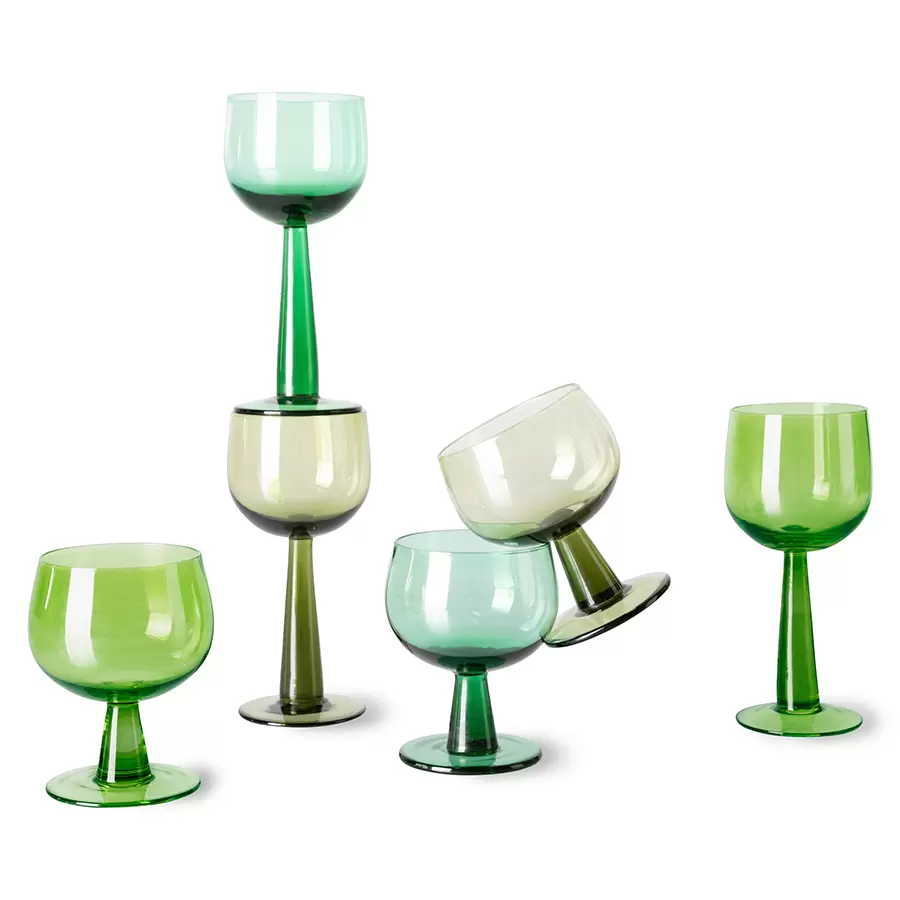 HK living - Sæt med 4 glas The emeralds: vinglas, lave, lime green 