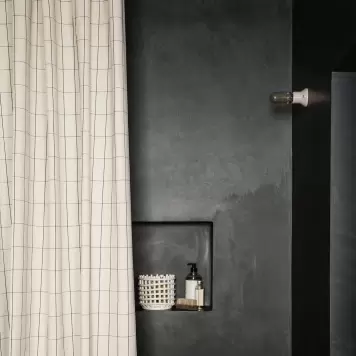 Ferm Living - Chambray Badeforhæng, Grid/Sand 100% øko.