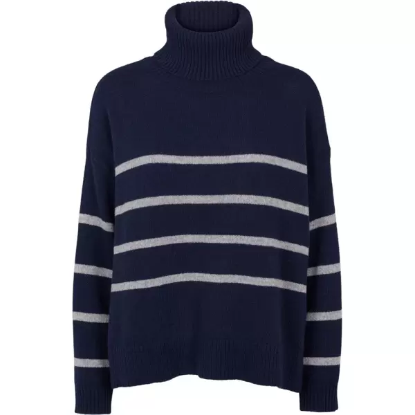 Basic Apparel - Lise Stribet T-neck, Sky Captain/Light Grey