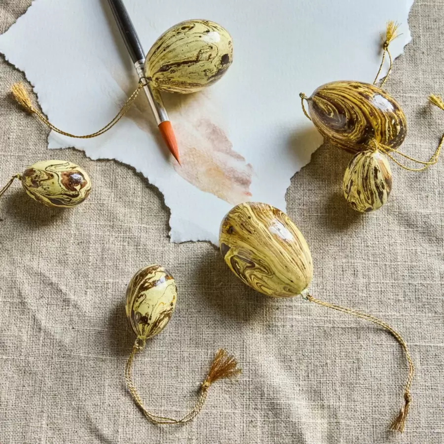 House Doctor - Påskeæg Marble, Yellow - 3 store + 3 små