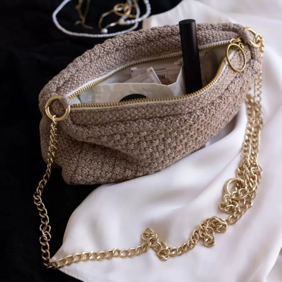 By LOHN - Strikket Clutch Petra, Cross Body Kæde, Tiger Melange