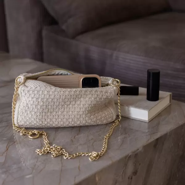 By LOHN - Strikket Clutch Petra, Cross Body Kæde, Beige Melange