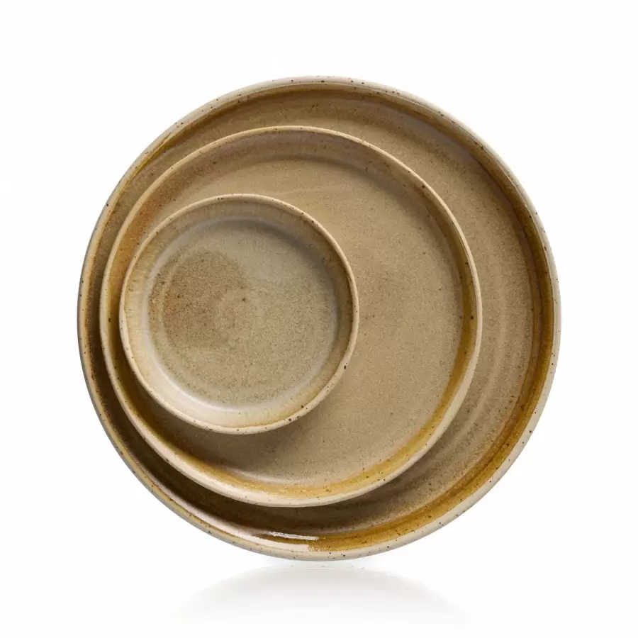 Vangs Keramiske Værksted - Hånddrejet Kagetallerken, Guldkaramel Ø:14