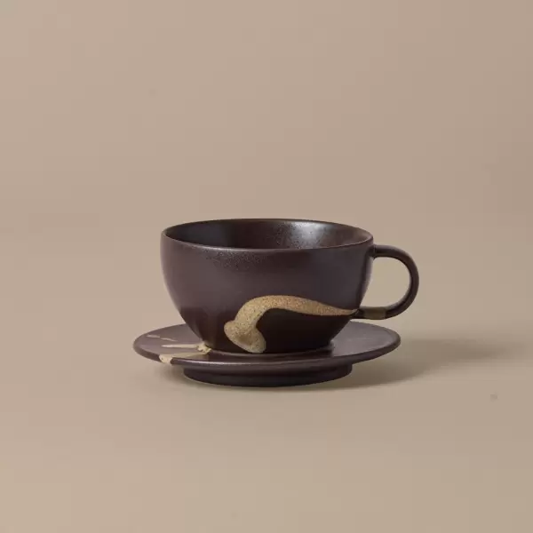 ferm LIVING - Koyo Tekop med underkop, Dark Brown/Buff