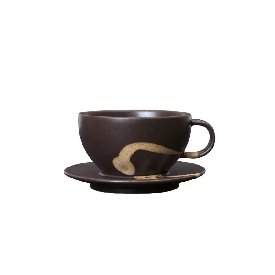 ferm LIVING - Koyo Tekop med underkop, Dark Brown/Buff