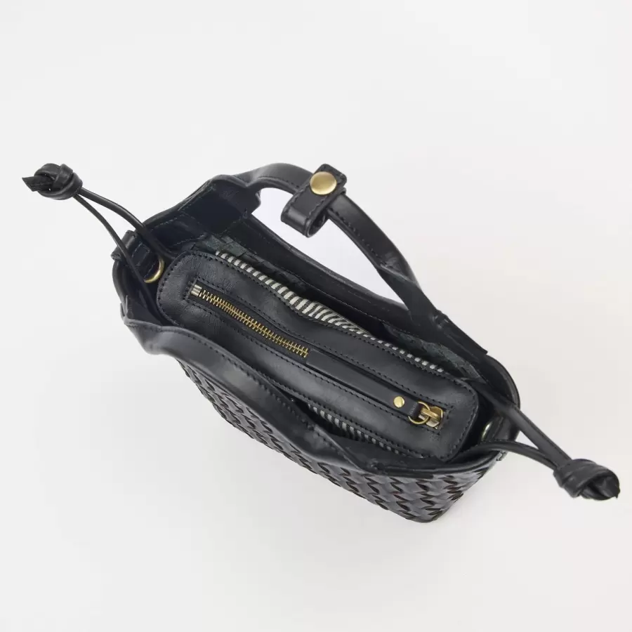 O My Bag - Mara Mini - Black Woven Classic Leather