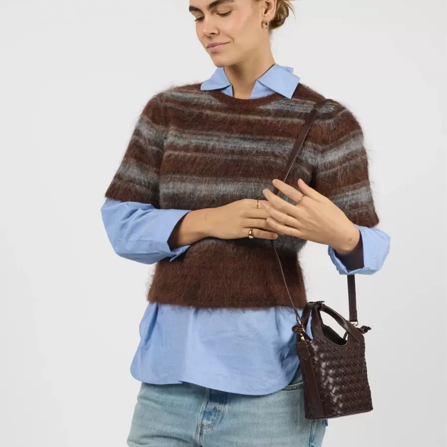 O My Bag - Mara Mini Woven Classic Leather, Chocolate