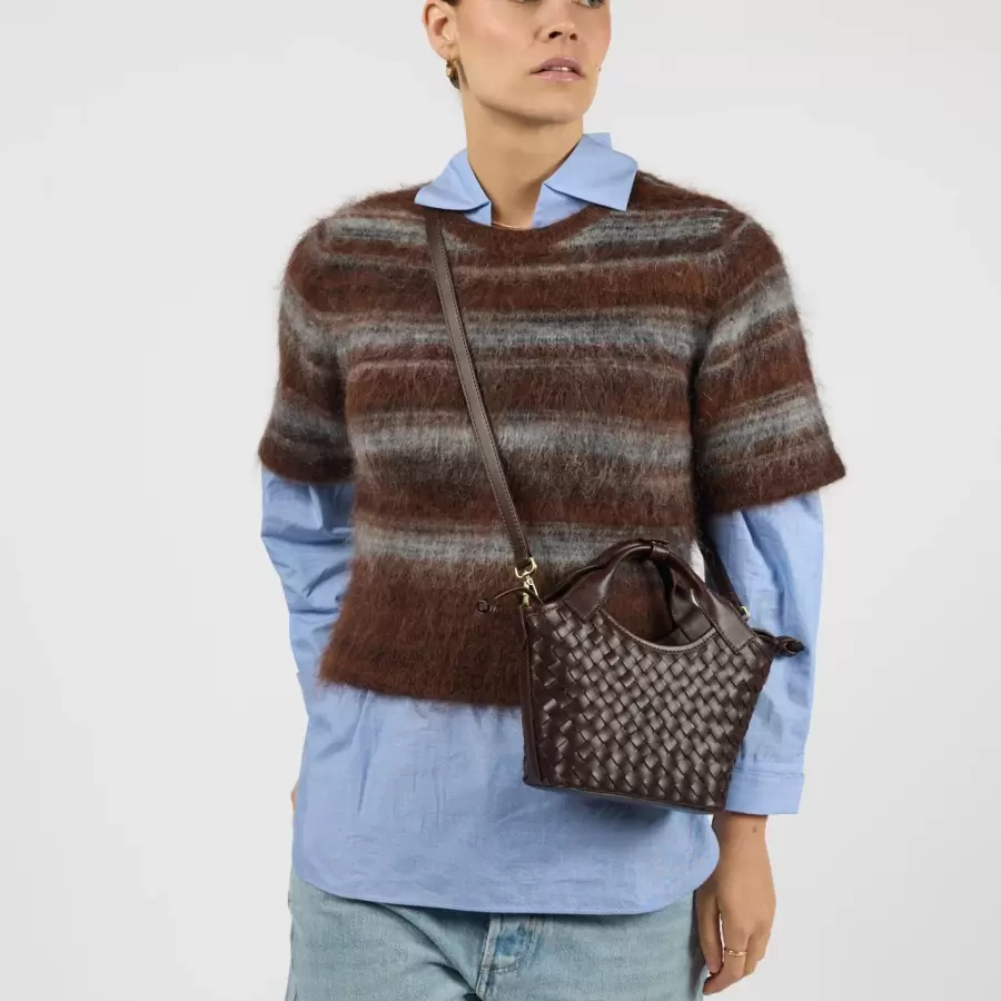 O My Bag - Mara Mini Woven Classic Leather, Chocolate