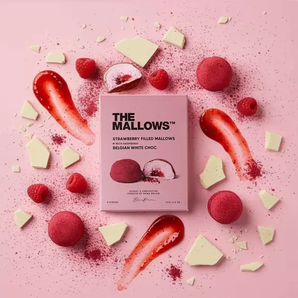 THE MALLOWS - Fyldte Mallows, Jordbær og Mørk Chokolade