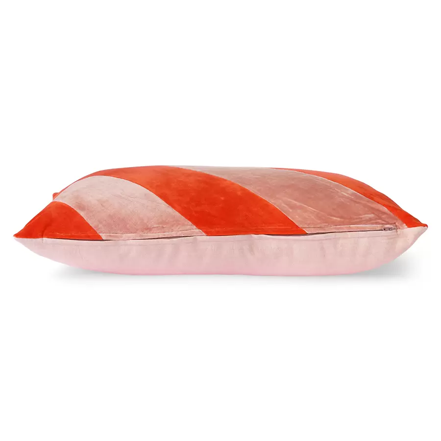 HK living - Stribet Velourpude, Rød/Pink 40*60