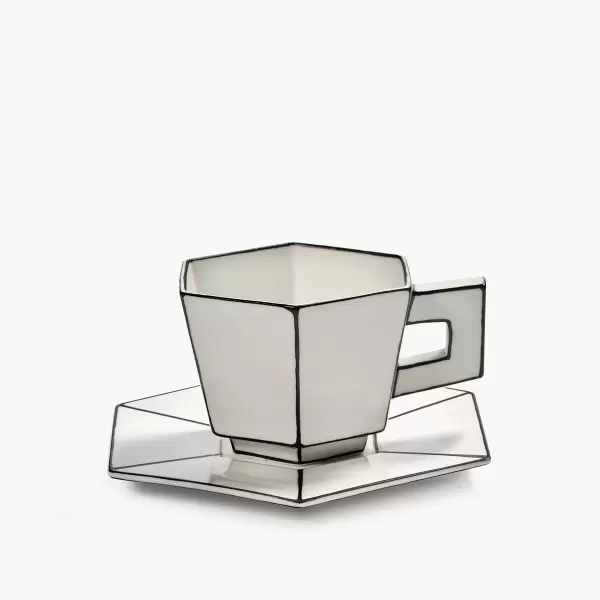Serax - Cappucinokop + Underkop Carte Blanche, Hvid/Sort