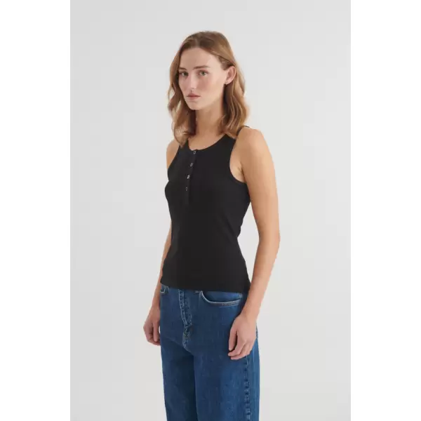 Basic Apparel - Ludmilla Granddad Tank, sort Basic Apparel - Ludmilla Granddad Tank, sort