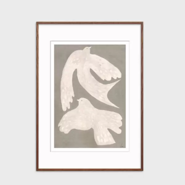 The Poster Club - Two Birds, Indrammet med passepartout i mørk egefiner- ramme40*50 - Hent selv