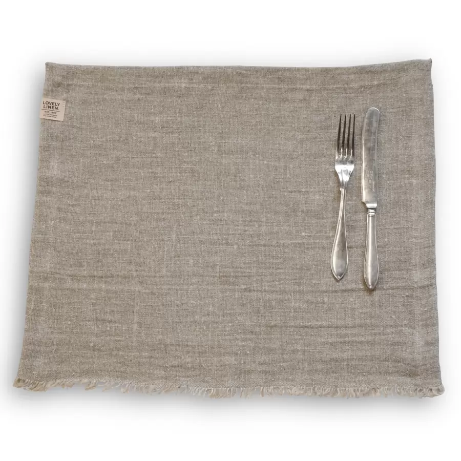 Lovely Linen - Dækkeserviet Rustic med frynsekant, Naturlig Beige 40*50