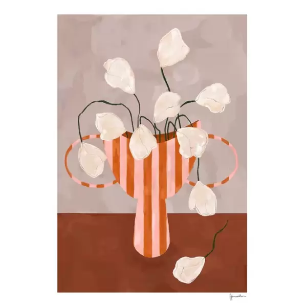 The Poster Club - White Flowers in Striped Vase af Frankie Penwill, A4