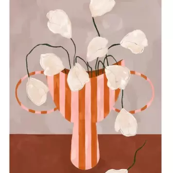 The Poster Club - White Flowers in Striped Vase af Frankie Penwill, 40*50
