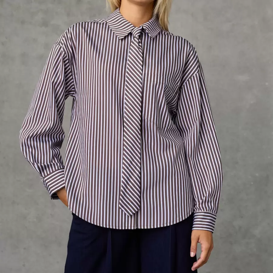 Love&Divine - Skjorte med slips Love1663, Brown Stripe